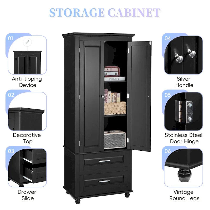 Armoire de rangement haute à deux tiroirs pour salle de bain/bureau
