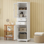 17.7 in. W x 14.2 in. D x 63 in. H Linen Cabinet with Glass Door and Two Drawers