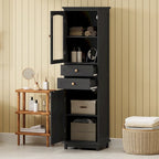 Armoire à linge avec porte vitrée et deux tiroirs, dimensions : 45 cm (L) x 36 cm (P) x 160 cm (H)