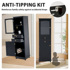 Armoire à linge avec porte vitrée et deux tiroirs, dimensions : 45 cm (L) x 36 cm (P) x 160 cm (H)