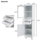 Armoire à linge avec porte vitrée et deux tiroirs, dimensions : 45 cm (L) x 36 cm (P) x 160 cm (H)