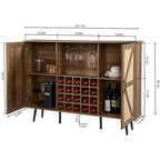 Armoire à vin de style grange avec porte en imitation rotin, casier à bouteilles et porte-verres.
