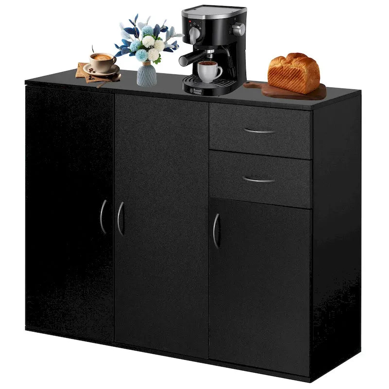 Buffet de 33 pouces avec rangement, grand plateau, tiroirs spacieux et étagère réglable - Rangement et organisation de la cuisine