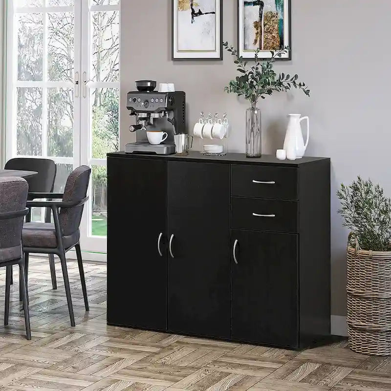 Buffet de 33 pouces avec rangement, grand plateau, tiroirs spacieux et étagère réglable - Rangement et organisation de la cuisine