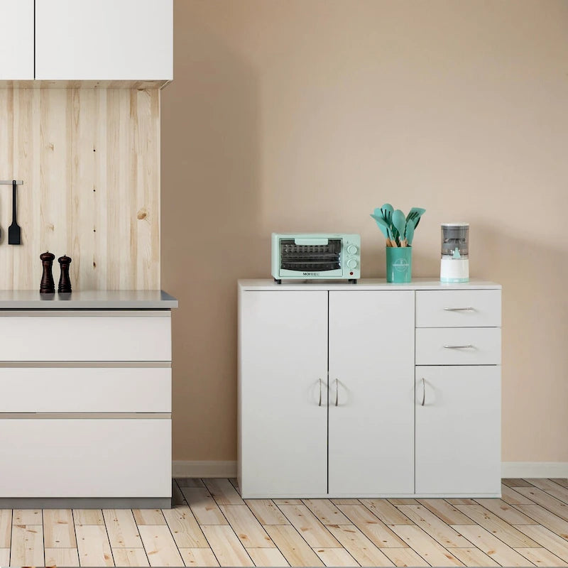 Buffet de 33 pouces avec rangement, grand plateau, tiroirs spacieux et étagère réglable - Rangement et organisation de la cuisine