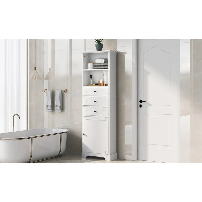 Armoire de rangement haute avec 3 tiroirs et étagères réglables