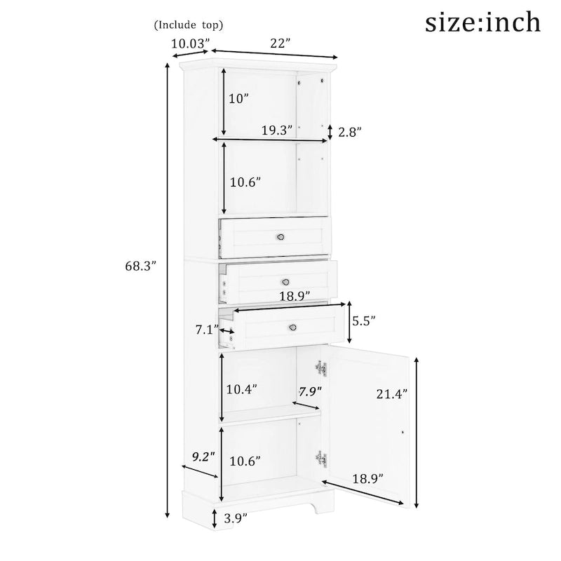 Armoire de rangement haute avec 3 tiroirs et étagères réglables