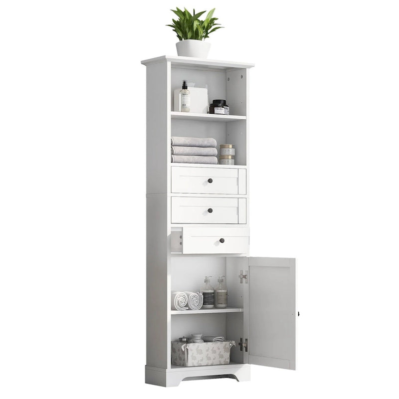 Armoire de rangement haute avec 3 tiroirs et étagères réglables
