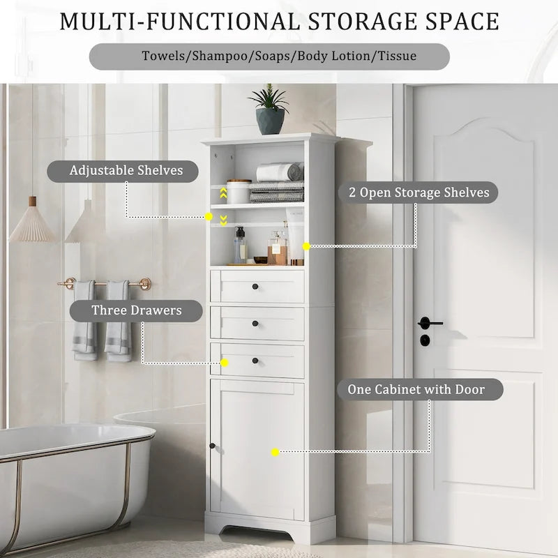 Armoire de rangement haute avec 3 tiroirs et étagères réglables