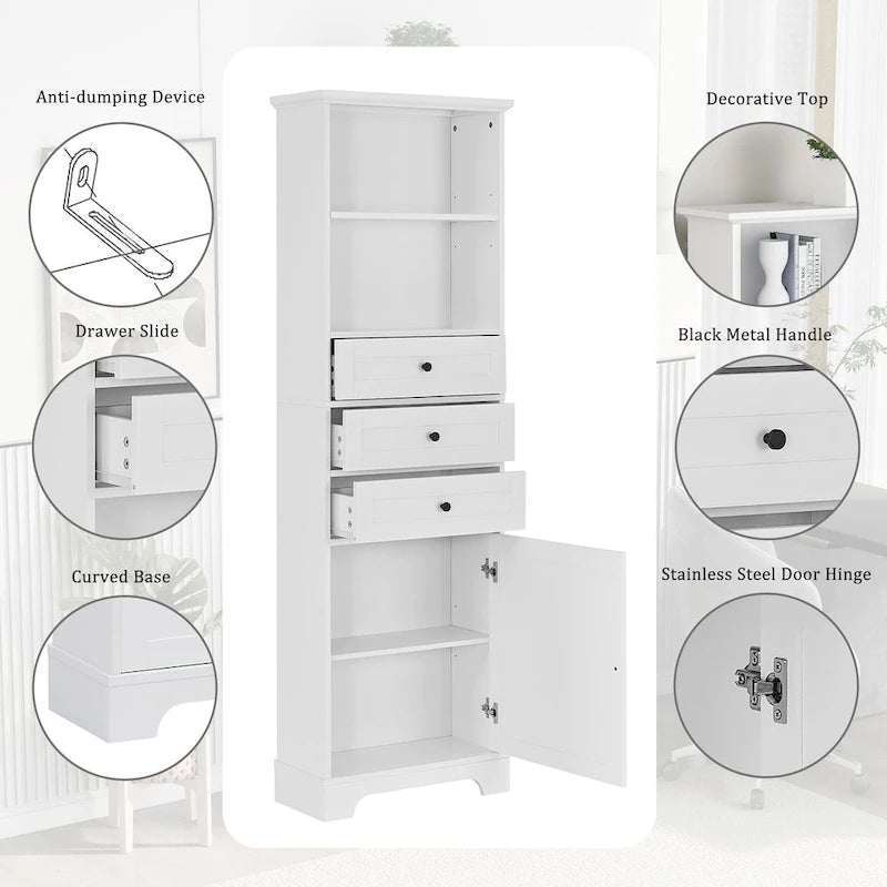 Armoire de rangement haute avec 3 tiroirs et étagères réglables