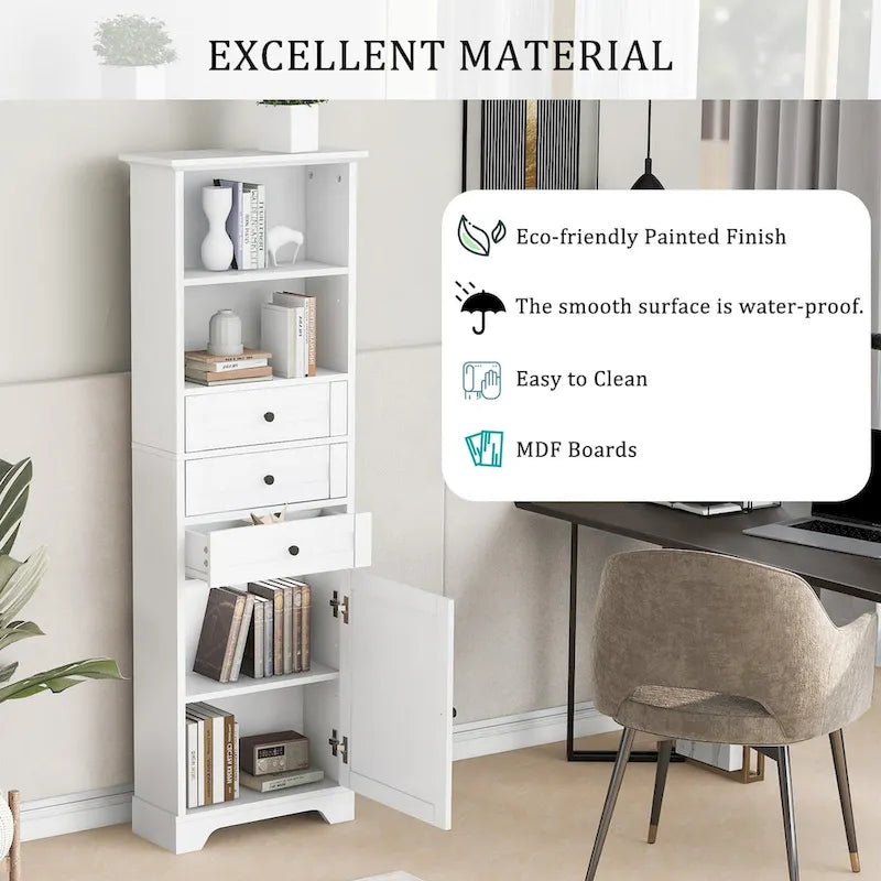 Armoire de rangement haute avec 3 tiroirs et étagères réglables