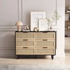 Meuble de rangement Roomfitters en rotin noir à 6 tiroirs de 110 cm (43,31 pouces) pour chambre et salon