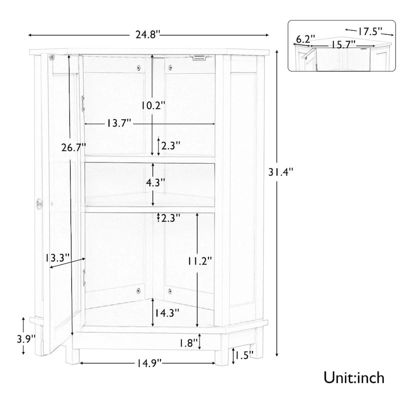 Armoire d'angle triangulaire avec étagère réglable