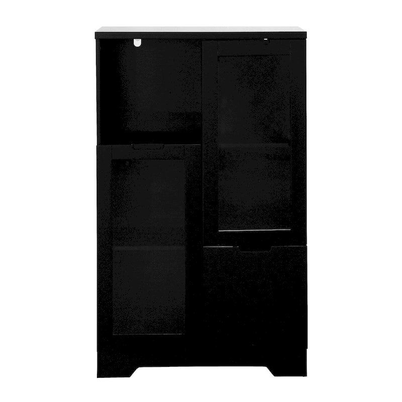 Meuble bas en bois avec 2 portes vitrées et 2 espaces de rangement