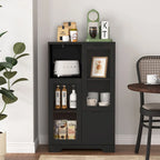 Meuble bas en bois avec 2 portes vitrées et 2 espaces de rangement