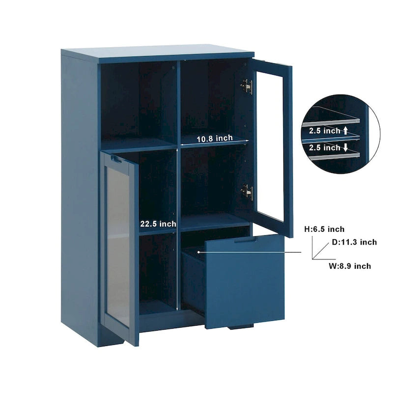 Meuble bas en bois avec 2 portes vitrées et 2 espaces de rangement