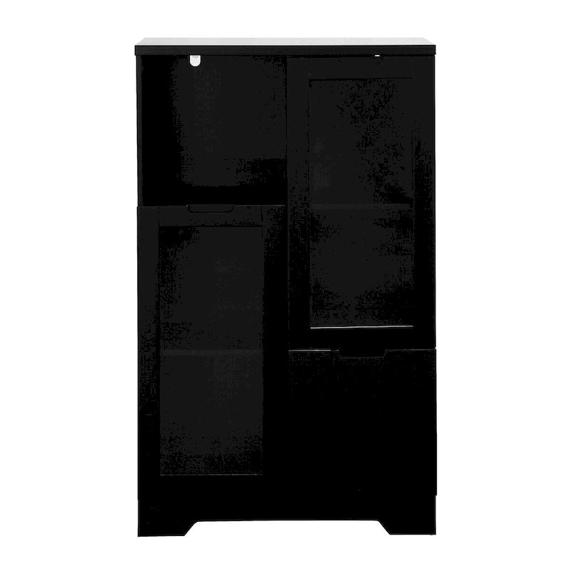 Meuble bas en bois avec 2 portes vitrées et 2 espaces de rangement