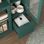 Meuble bas en bois avec 2 portes vitrées et 2 espaces de rangement