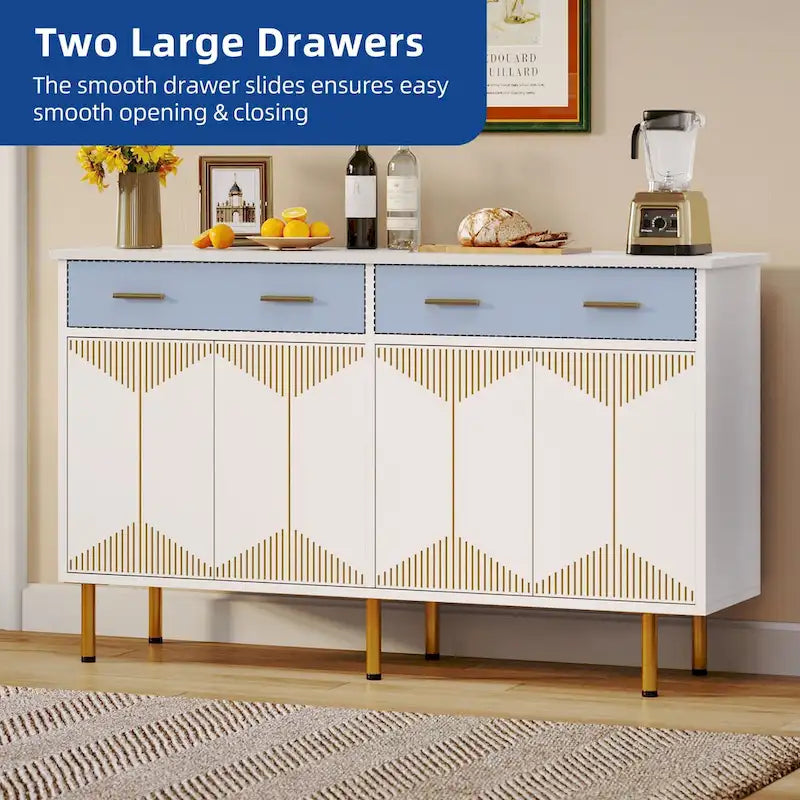 Buffet Moasis 55 avec 2 grands tiroirs, rangements de cuisine, tables basses en bois