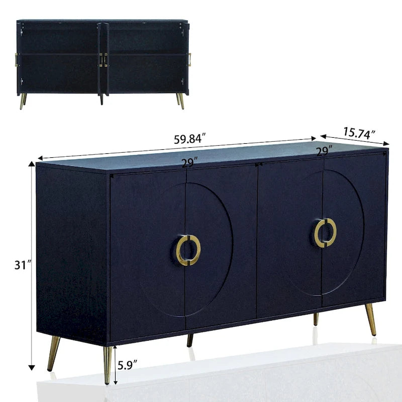Buffet/meuble de rangement moderne en bois laqué à 4 portes, pour salon