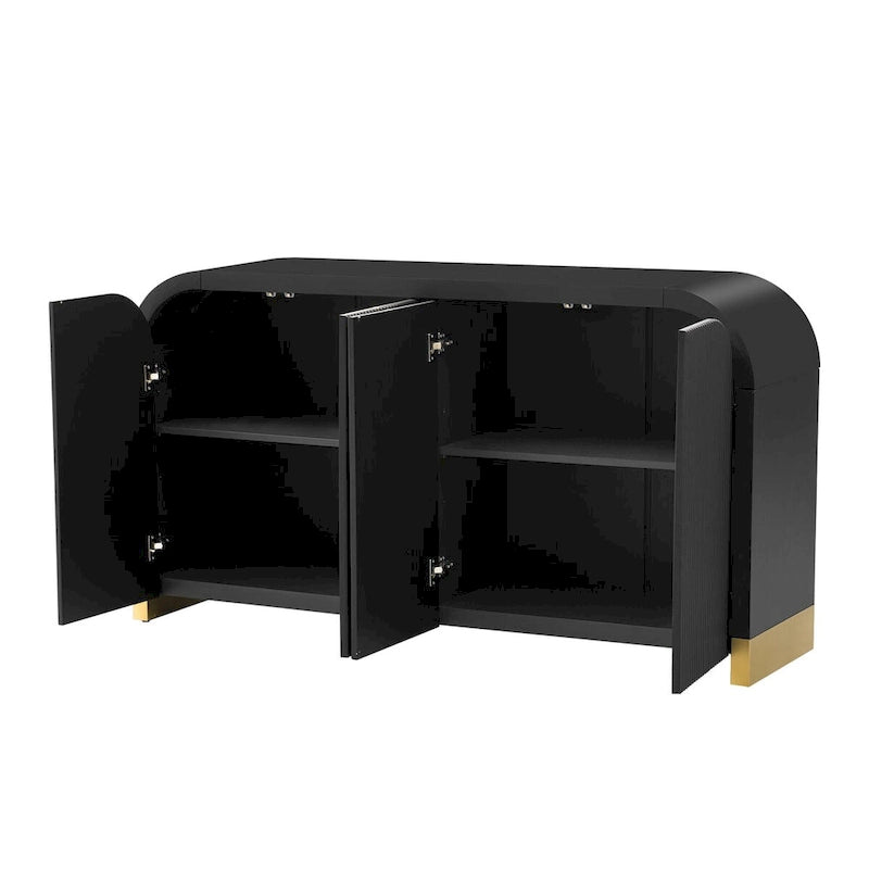 Armoire à quatre portes à angles arrondis et panneaux de porte ondulés