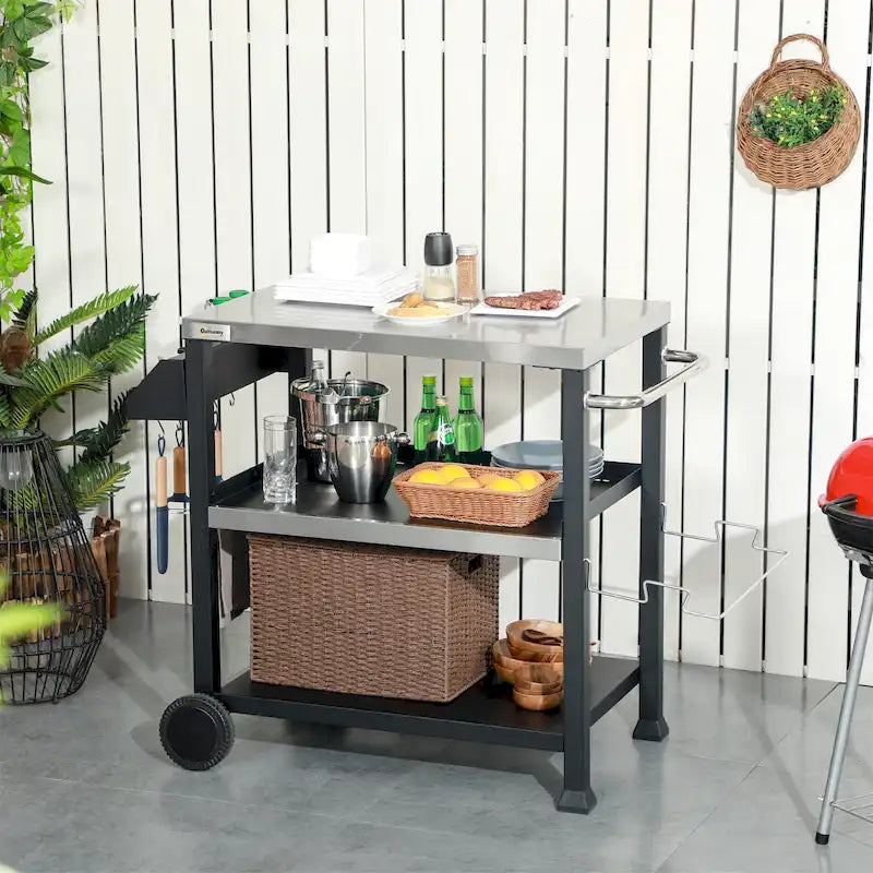 Chariot de barbecue extérieur à trois étagères