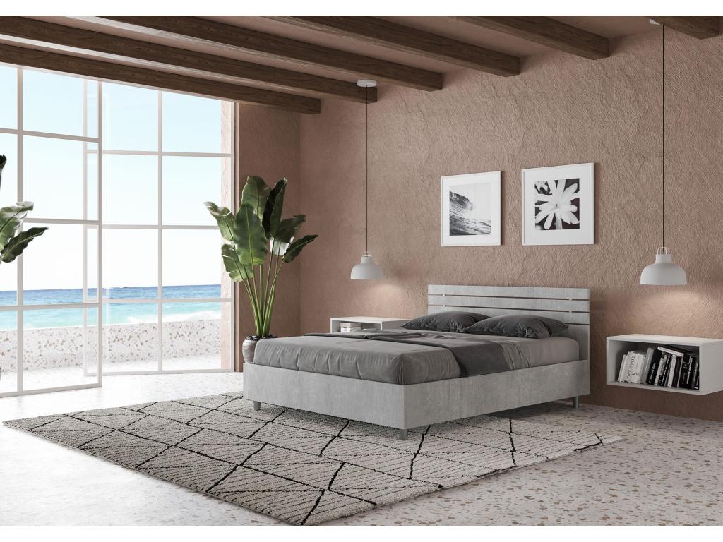 Lit double sans sommier 140x200 tête de lit droite avec des lames gris b¨¦ton Vertchez