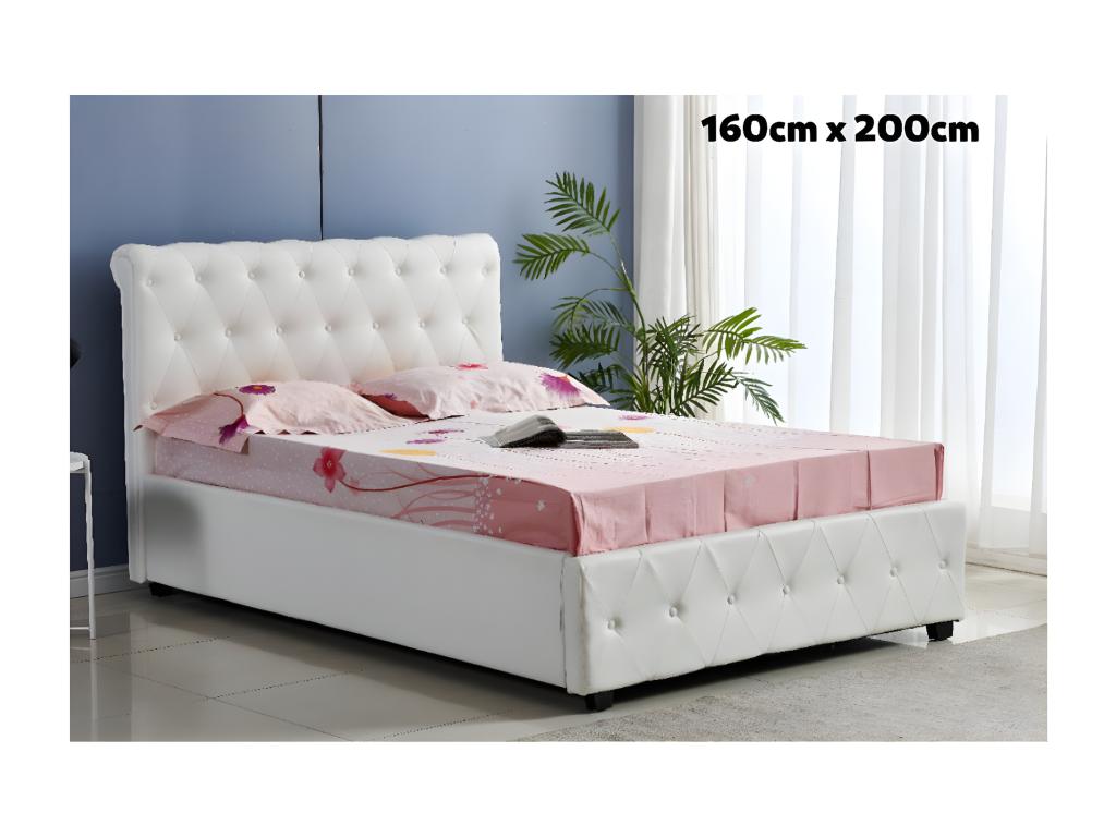 Lit 2 places 160x200 cm cocto simili cuir blanc sommier inclus