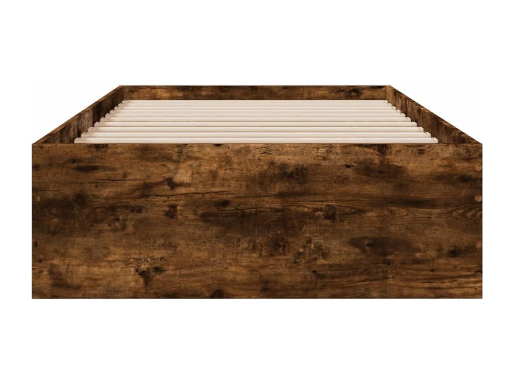 Cadre de lit et tiroirs ch¨ºne fum¨¦ 75x190 cm bois d'ing¨¦nierie