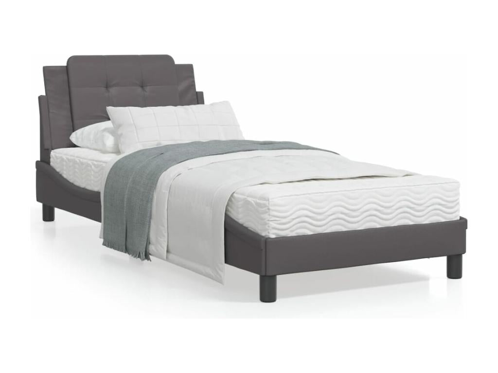 Lit avec matelas gris 90x190 similicuir