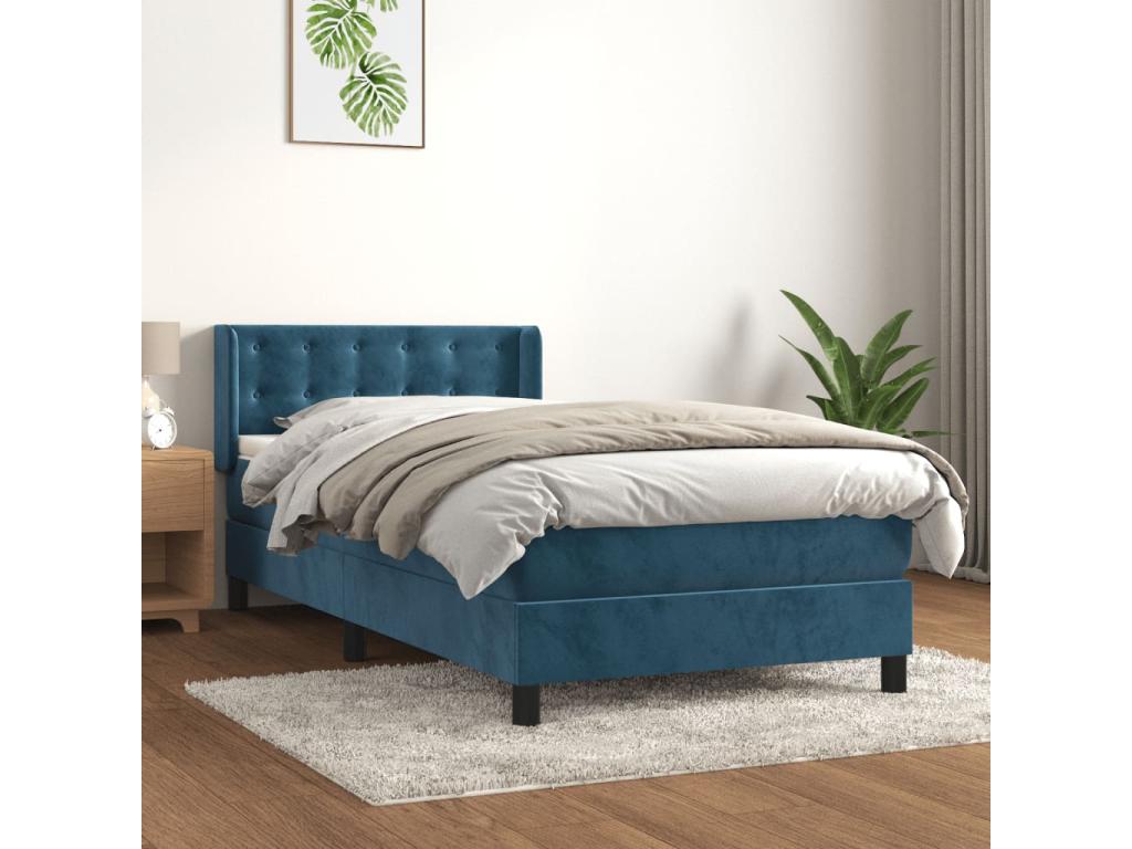Lit ¨¤ sommier tapissier avec matelas Bleu fonc¨¦ 90x200 cm