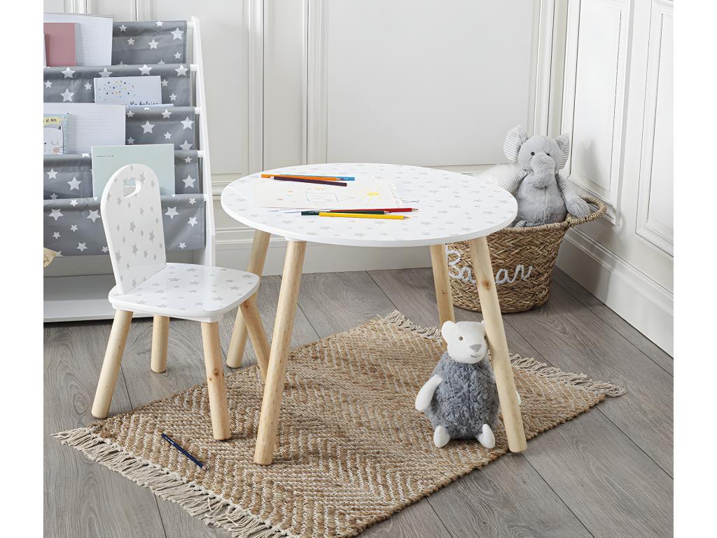 Table enfant coloris blanc motif toiles - Diam¨¨tre 60 x Hauteur 43.5 cm