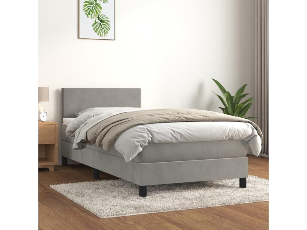 Lit ¨¤ sommier tapissier et matelas Gris clair 80x200 cm Velours