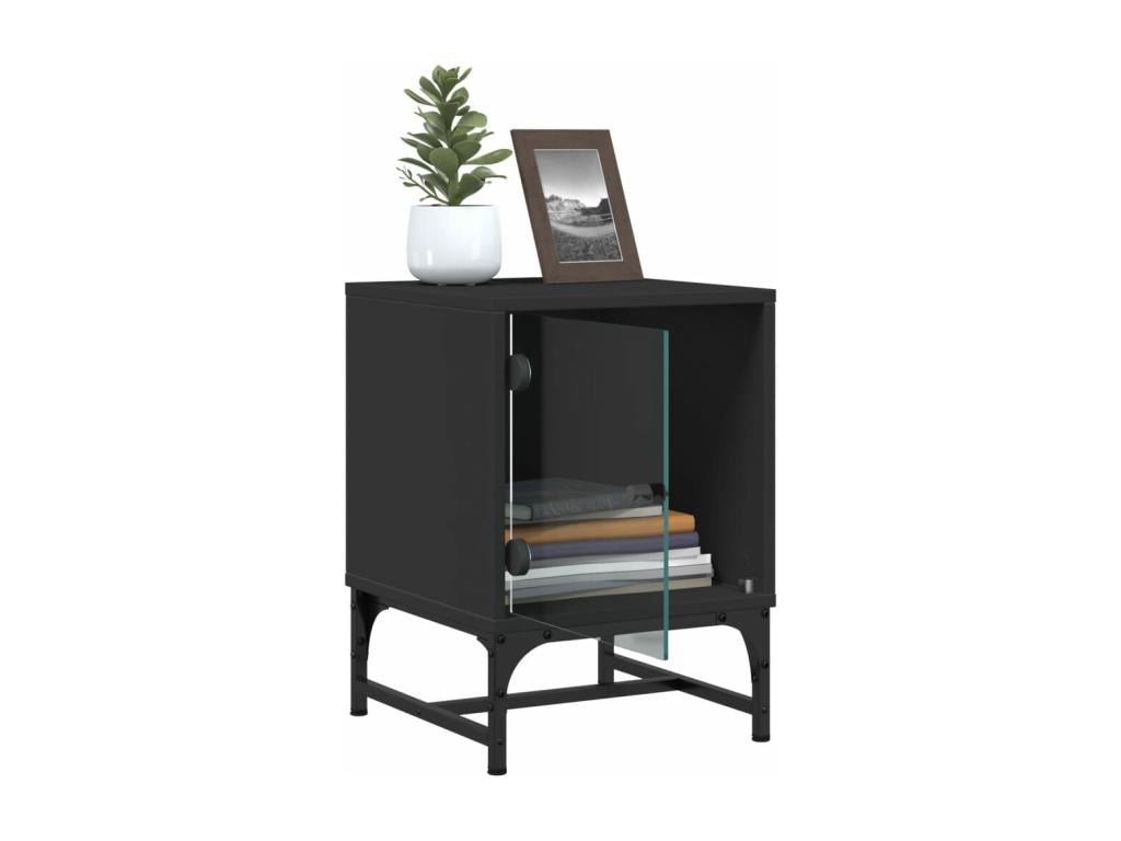 Vertchez Premium - Table de chevet avec porte en verre noir 35x37x50 cm