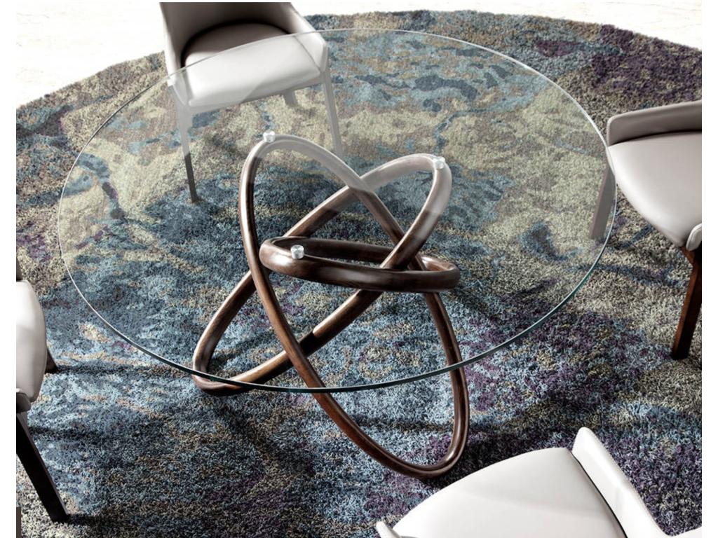 Table à manger ronde design en bois couleur noyer et verre transparent Artista-Diam¨tre 140 cm
