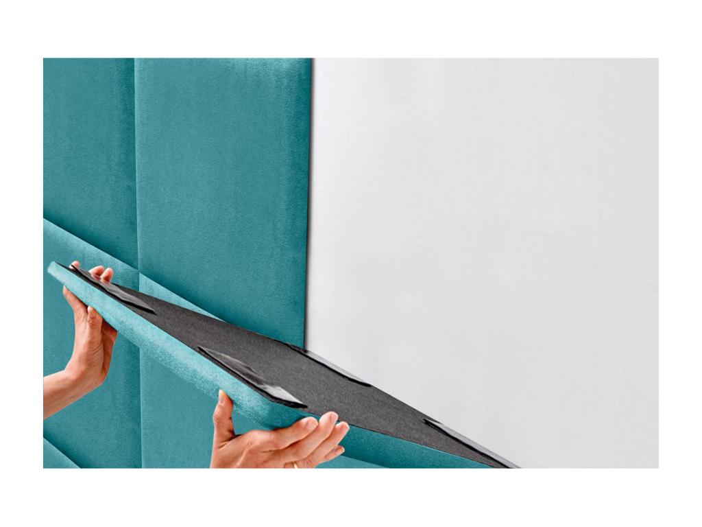 Vertchez Tête de lit tapiss¨¦e en tissu Aqualine composé¨¦e de panneaux de lit autocollants interchangeables pour chambre de luxe turquoise 110 cm