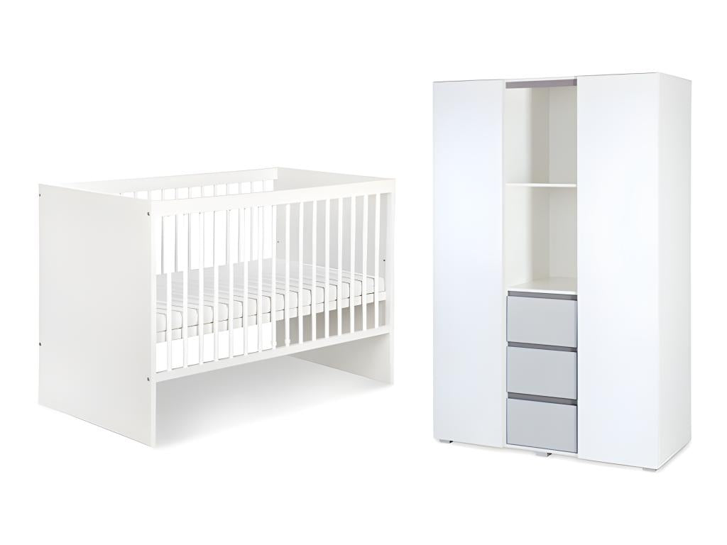 Lit bébé et armoire 3 portes LittleSky de Vertchez - Blanc