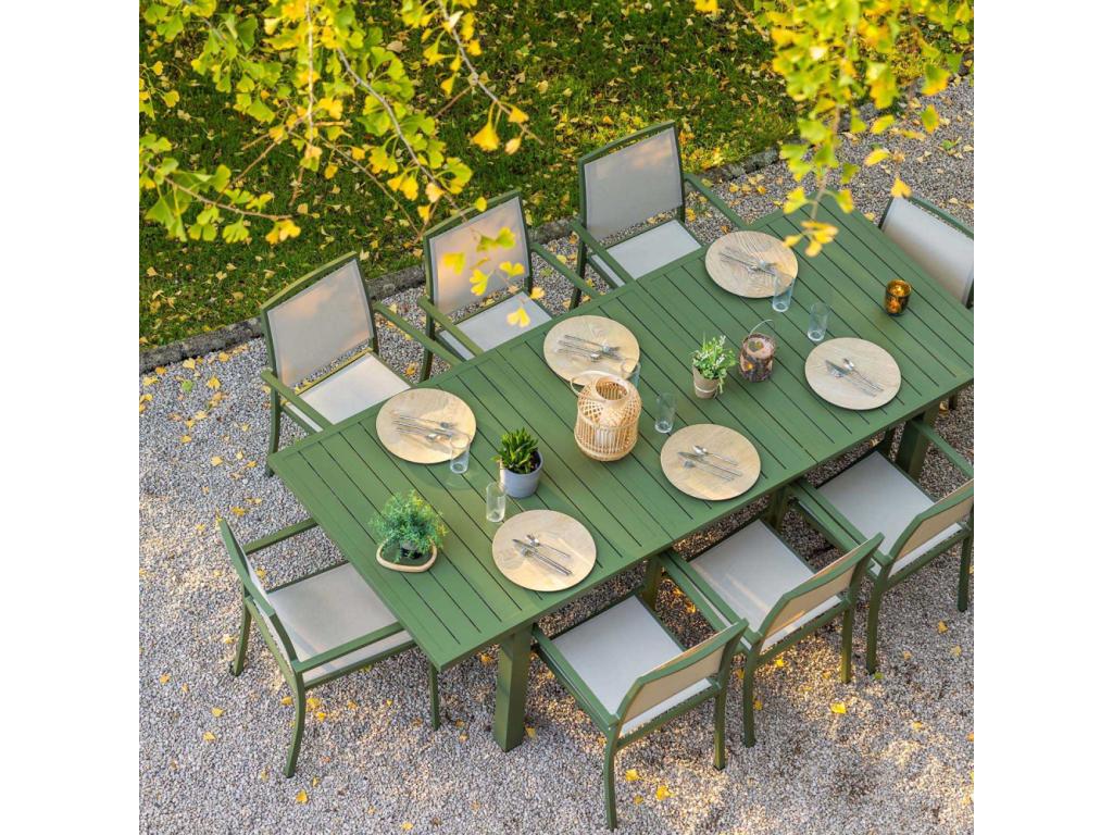 Table rectangulaire extensible Vertchez 8/10 personnes en aluminium finition uni kaki - Vertchez