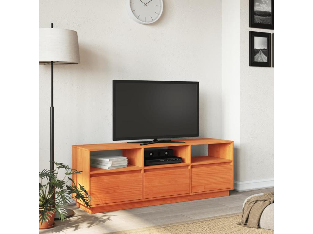 Meuble TV cire marron 140x37x50 cm bois pin massif