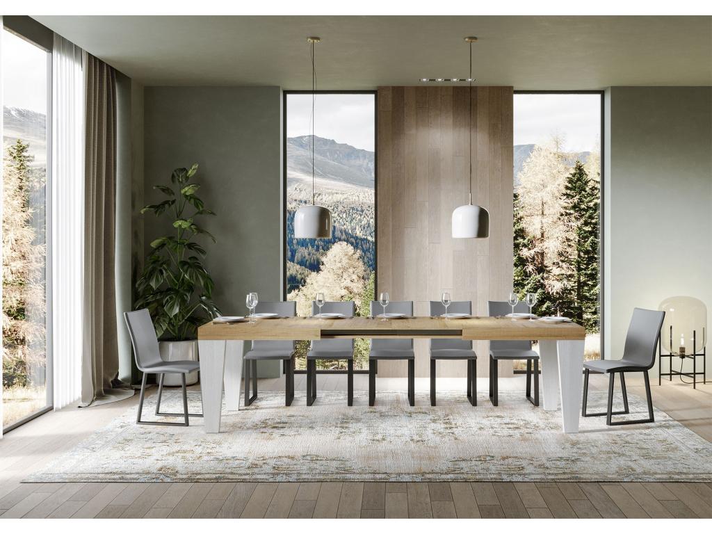Table extensible ch¨ºne naturel et pieds bois blanc 6¨¤ 20 places Vertchez 180¨¤ 440cm-Support 4 pieds