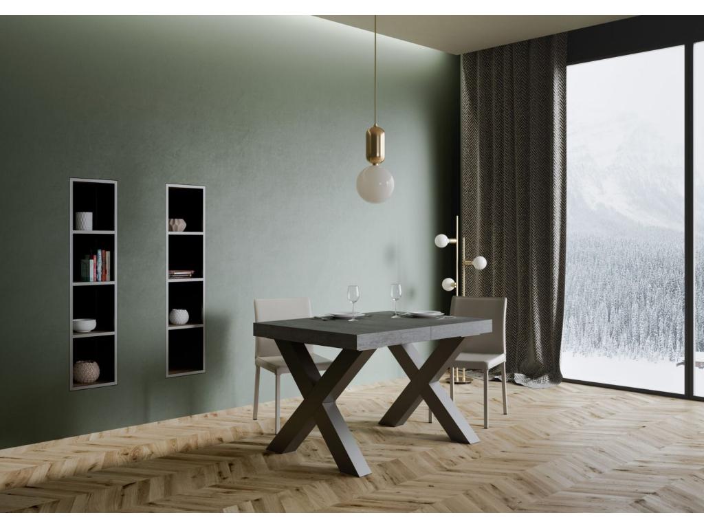 Table extensible 90x130/390 cm Vertchez Gris B¨¦ton cadre Anthracite